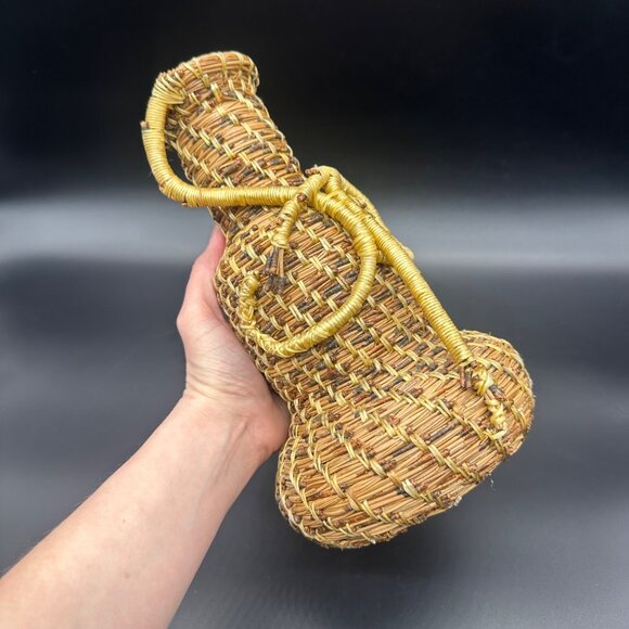 Handwoven Pine Needle Grass Basket Vase Decorative Rustic Boho Home Decor - Picture 13 of 13